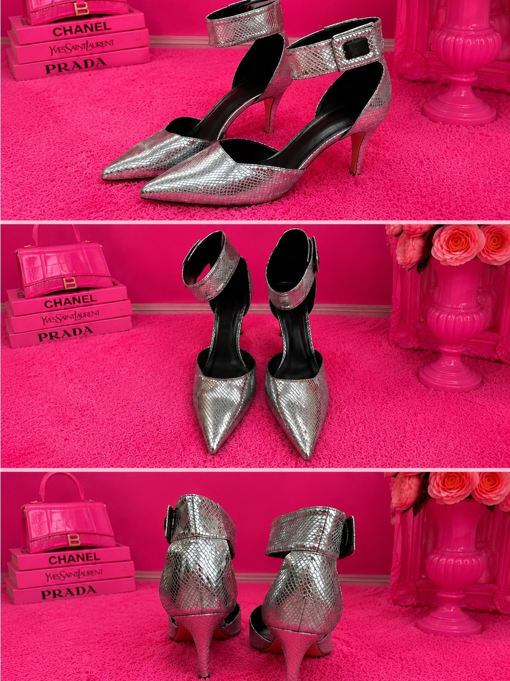 Nicole by Nicole Miller Silver Metallic Pointed-Toe Ankle-Strap Pumps SIZE 11